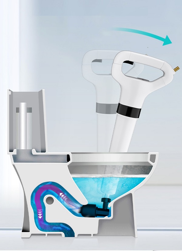 D&ugrave;ng s&uacute;ng tạo &aacute;p lực để th&ocirc;ng bồn cầu